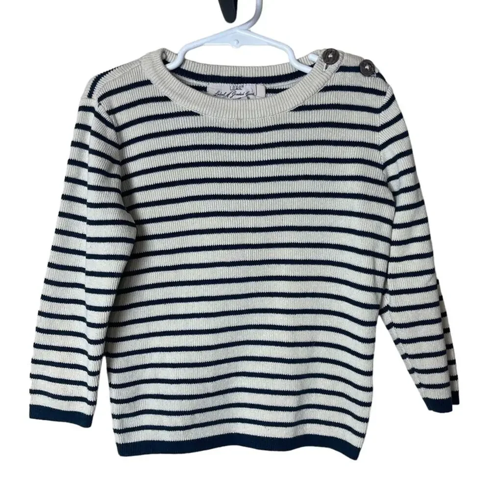 L.O.G.G. by H&M Striped Crew Neck Long Sleeve Sweater Ivory Navy Size 4 Boys